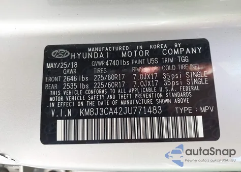 2018 Hyundai Tucson Sel из США, поврежденный, VIN KM8J3CA42JU771483